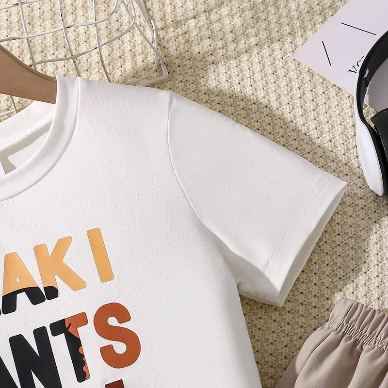 Детский костюм для девочек 8-12 лет, летний новый модный топ с короткими рукавами и буквенным принтом + повседневные широкие брюки