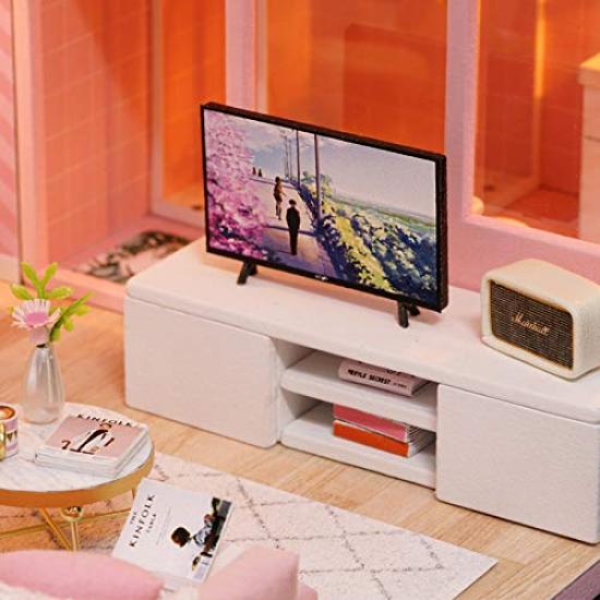 CUTEROOM DIY Деревянный кукольный домик с LED-подсветкой и музыкальной шкатулкой, пылезащитный чехол, набор мебели и миниатюрных аксессуаров, Ручной работы миниатюрный дом, Подарок