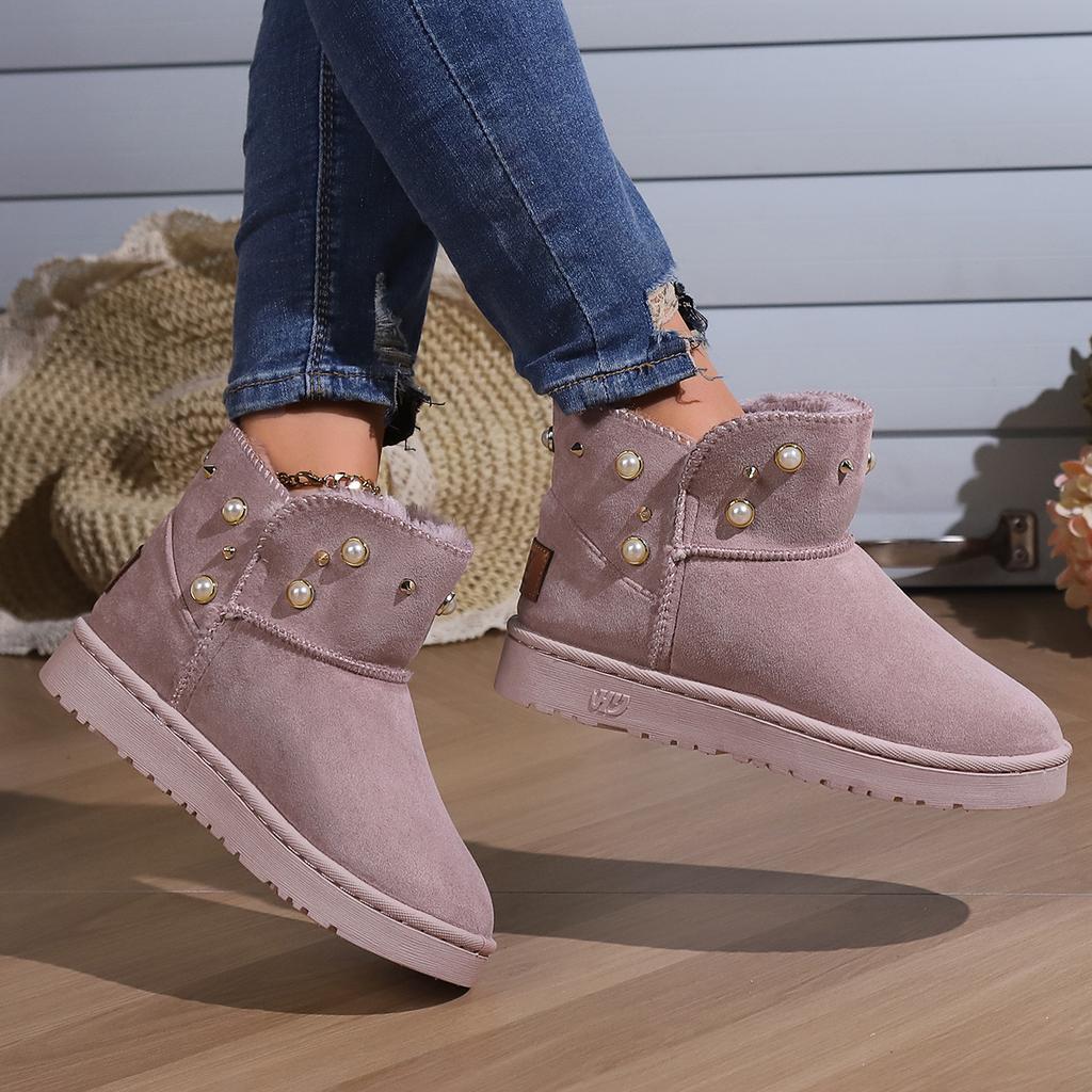 2025 Winter Korean Version of Round Toe Solid Color Mid-tube Haoyang Snow Boots Flat Sole Warm Women's Boots Trendy Casual Fashion