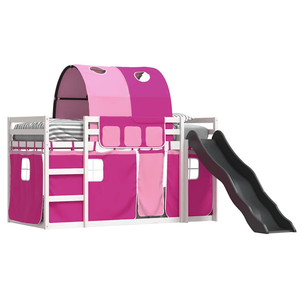 Bunk Bed with Slide and Curtains Pink 90 x 200 cm