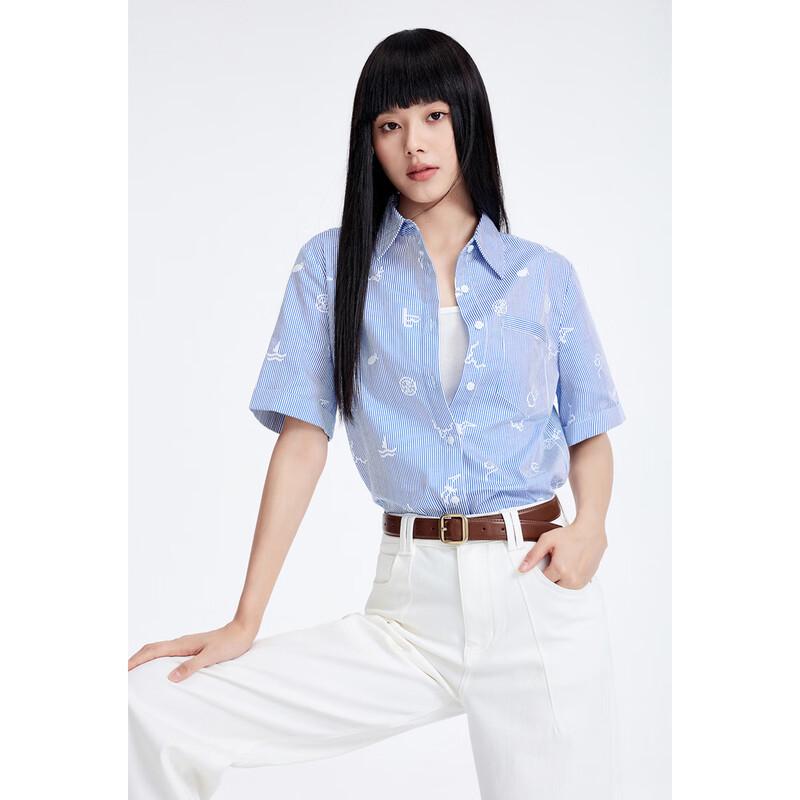 Navigare Women's Striped Cotton Short-Sleeve Shirt Jacket