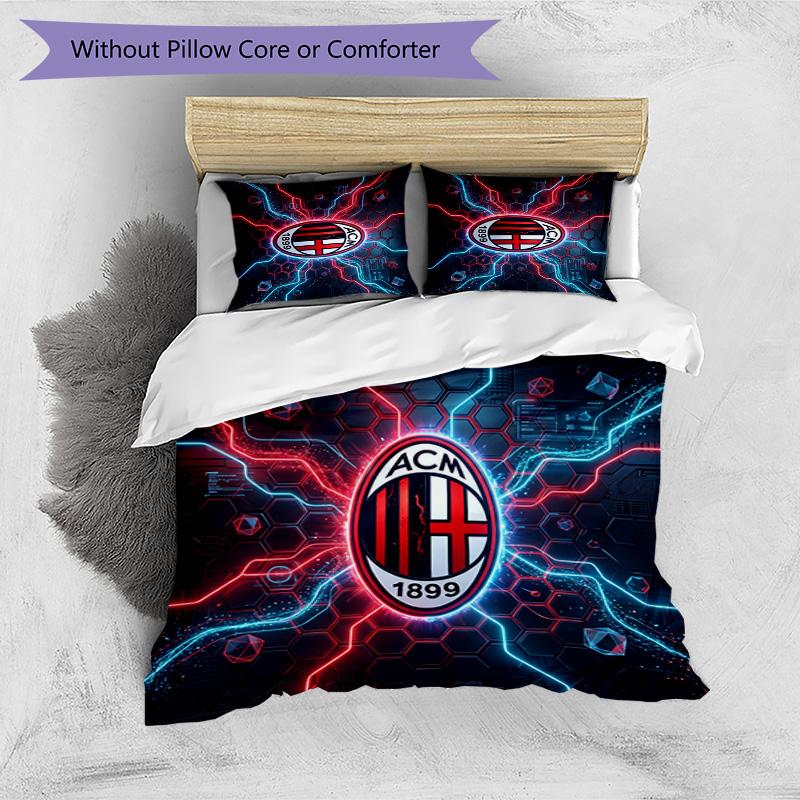 AC Milan Pattern Printed 3PCS Bedding Set Soft Skin-Friendly Washable Duvet Cover & Pillowcases Set All Season Bedroom