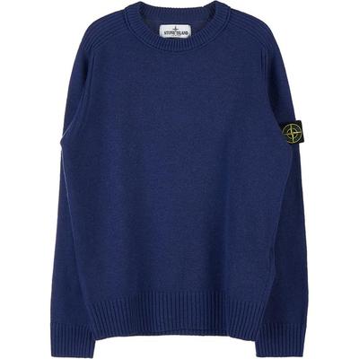 STONE ISLAND Однотонный свитшот с длинным рукавом и круглым вырезом с логотипом для детей Синий 7516506A1-V0027