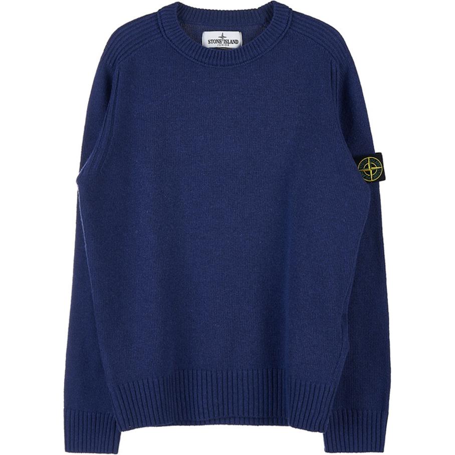 STONE ISLAND Однотонный свитшот с длинным рукавом и круглым вырезом с логотипом для детей Синий 7516506A1-V0027