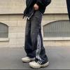 Джинсы JYL Мужские Черные в Полоску Винтажные С Тремя Полосками High-Street Свободные Прямые Денимовые