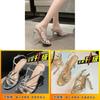 Womens Gold High Heel Sandals With Thin Toe Strap And Cutout Design For Spring Summer Fashion