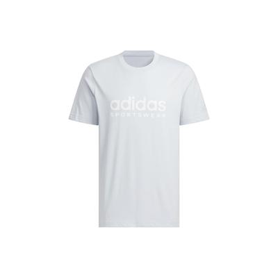 adidas Футболка унисекс с коротким рукавом и круглым вырезом, дышащая, с принтом букв, светло-голубая JI9071