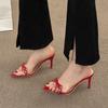 Мода Новые Сексуальные Туфли-шлепанцы на Высоком Каблуке Женские Остроносые с Открытым Носком Бант Вечерние Туфли Летние Слайды Шпилька Гладиаторские Сандалии Женские