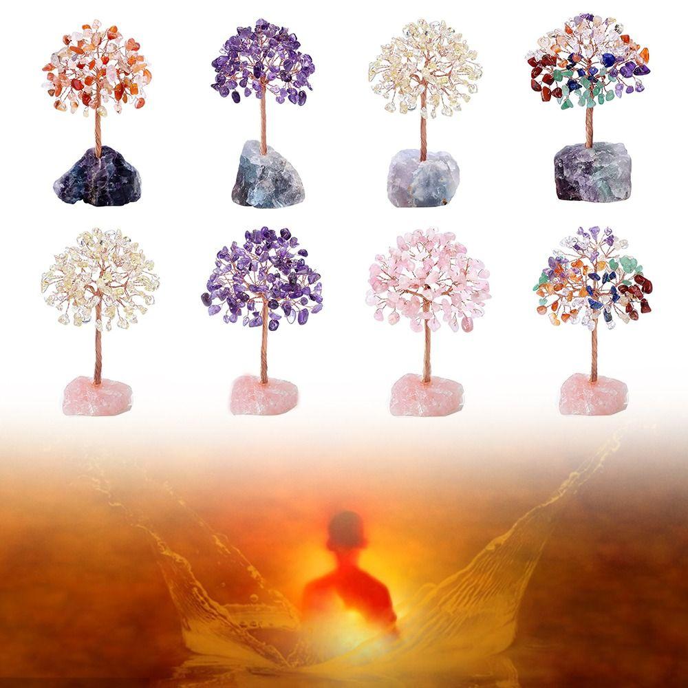 Stone Crafts Copper Wire Wrapped Crystal Money Tree Reiki Chakra Feng Shui Trees Potted Plants