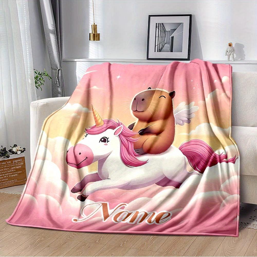 Colorful Unicorn Customize Your Name Blanket Used For Chair Office Sofa Bed Camping Soft And Warm Giving Friends And Relatives Birthday Graduation