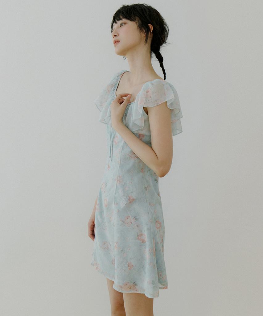 Riorg Woi Flower Pattern Frill Ops Mint Blue