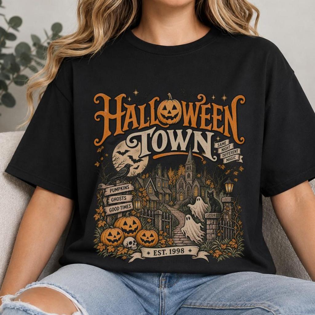 Halloweentown Est 1998 Vintage 90s Style Graphic T-Shirt, Vintage Halloween T-Shirt, Haunted House Spooky Season Graphic Tee, Unisex Top