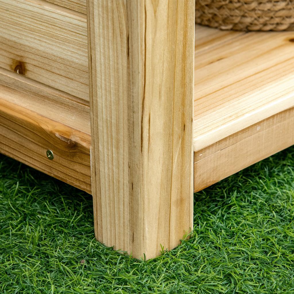 Garden Potting Bench Table Wooden Workstation Bench W Galvanized Metal Tabletop Storage Shelves And Hooks Natural