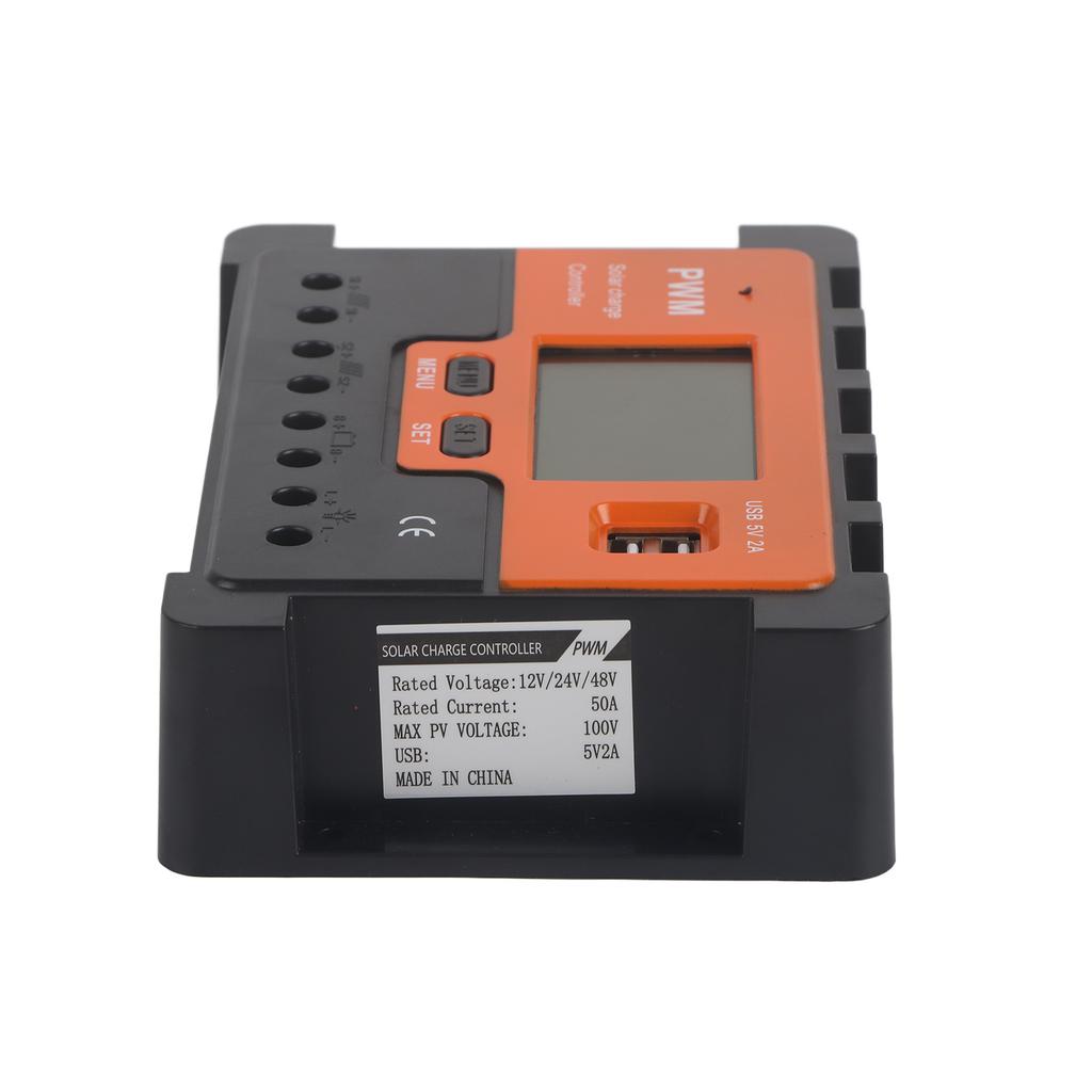 ШИМ Солнечный контроллер 50А 12В 24В 48В Ручной выбор 3-ступенчатая зарядка Регулятор солнечного заряда с 2