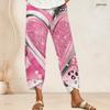 Women Plus Size Cross Hem Long Pants Colorful Sketch Heart Star Graffiti Print Loose Casual Trousers