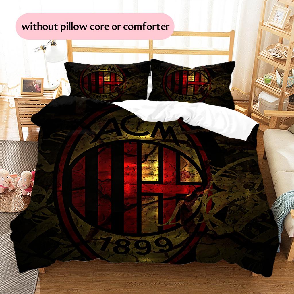 Футбольный клуб «Милан» Комплект постельного белья с рисунком Домашний декор Подарок (1 пододеяльник + 2 наволочки без наполнителя)