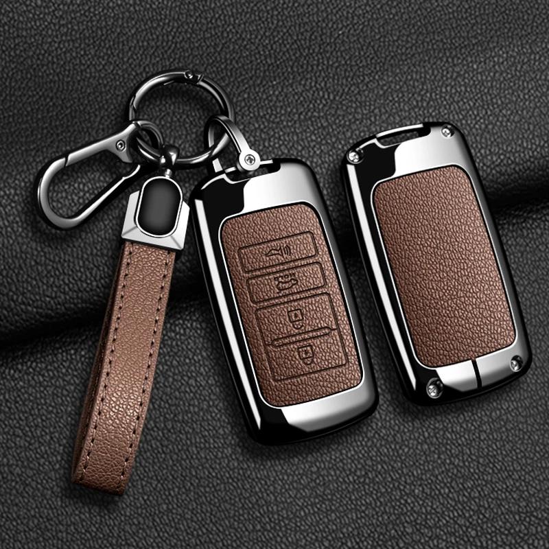 Interior Mouldings Zinc Alloy Leather Car Key Case Cover Fob Protect for Kia 4 Button Sorento K900 K7 Cadenza Accessories Keycha