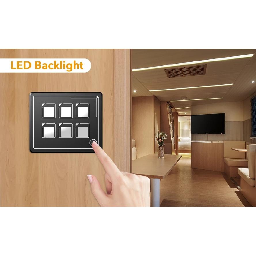 6P/10P Membrane Control Switch Panel with Bluetooth APP Control and IP67 Waterproof Backlight LED Module Panel for Car Boat RV