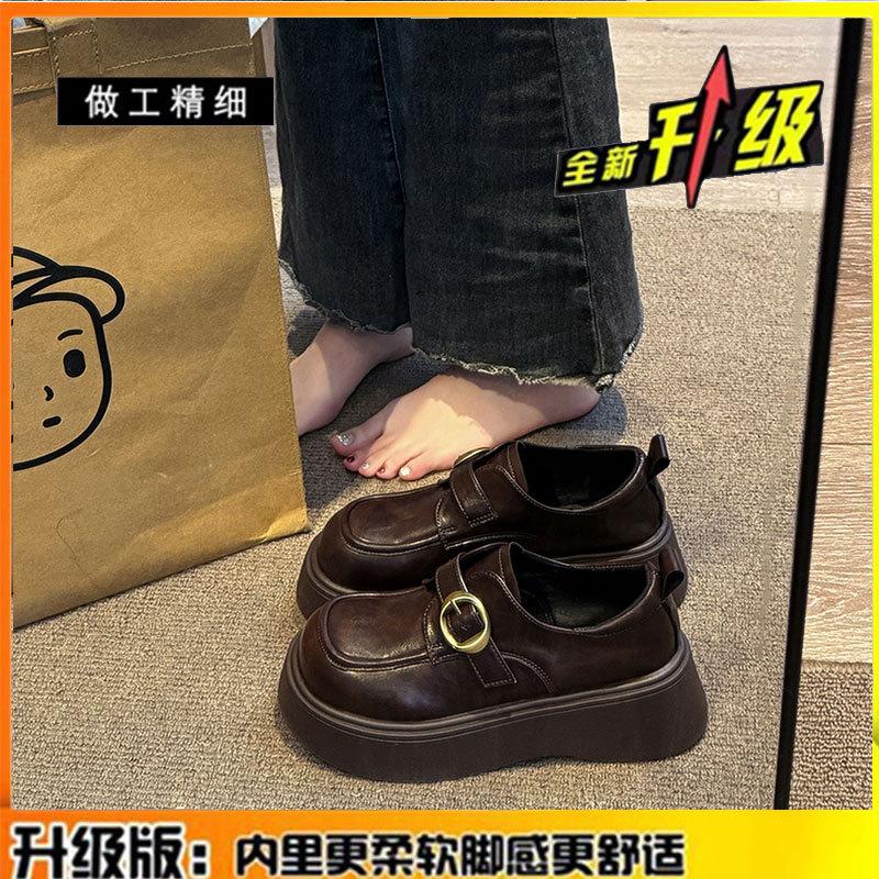 Leather Platform Loafers Women's Shoes 2025 Spring and Summer New Popular Height Increase Small British Style Small Leather Shoes Single Shoes