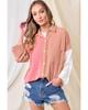 Azura Exchange Pink Ribbed Colorblock Drop Shoulder Shirt with Pocket