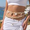 Elegant Double Layer Seashell Waist Chain Starfish Belly Chain Niche Ocean Themed Body Chain  Beach