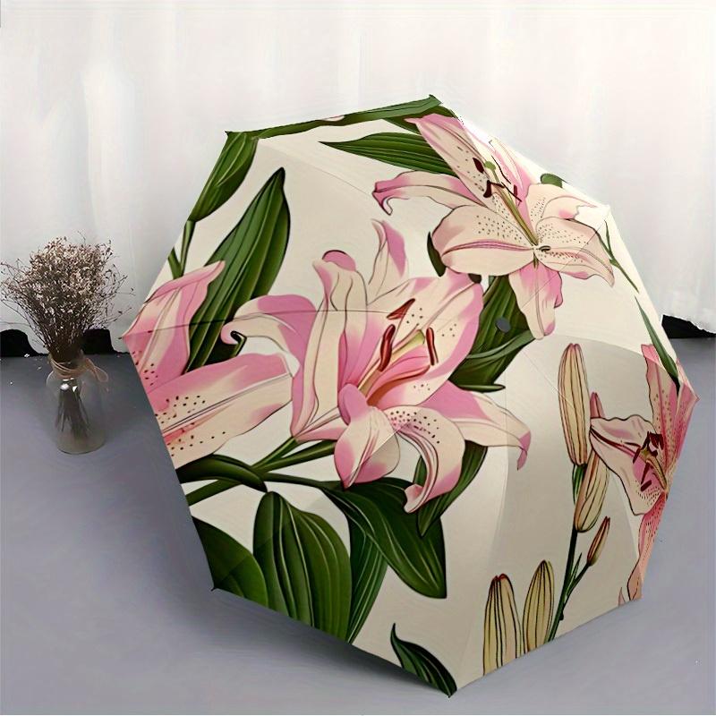 1pc Lily Floral Pattern Automatic Open/Close Umbrella, Ideal Fan Gift for Birthday, Christmas, Trendy Fashion yy250828045