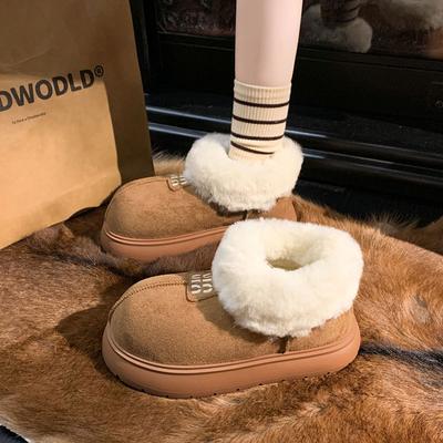 Большой волосатый рот маленький человек толстоподошвенные сноубутсы женские 2025 зима новый однопедальный теплый волосатый хлопок