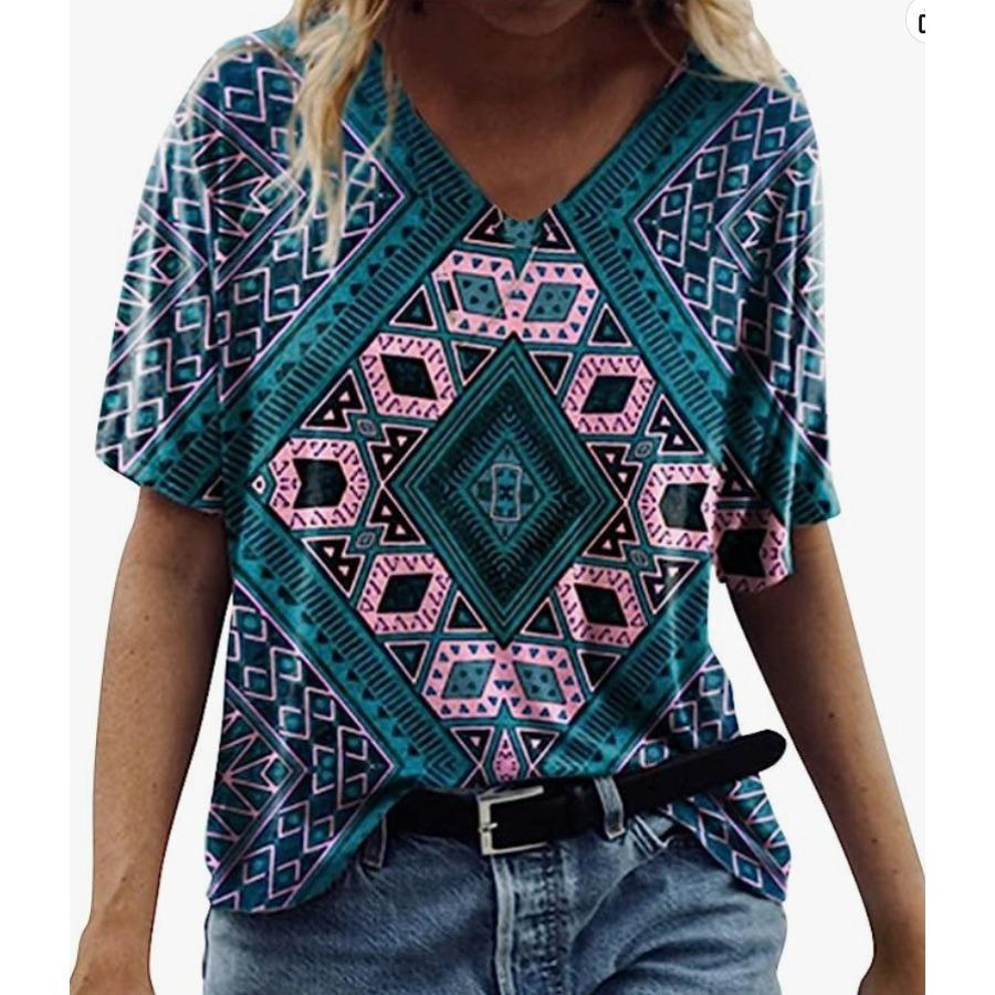 Women 3D Printed T Shirt Casual Summer Outfit Floral V Neck Tops Sportwear Short Sleeve T Shirts