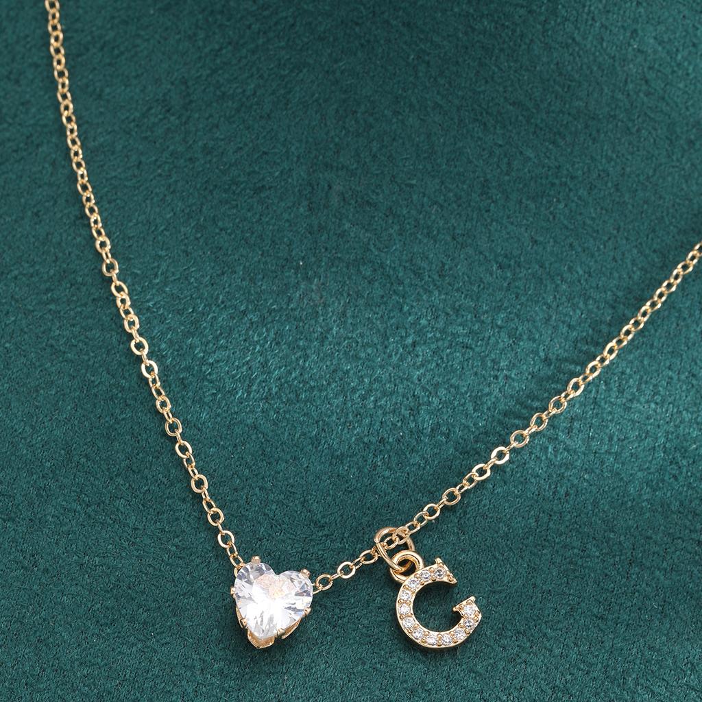 Fashion Zircon Heart Letter Initial Necklace for Women Sparkly Gold Color Chunky A-Z Pendant Neckalces Chain Custom Jewelry Gift