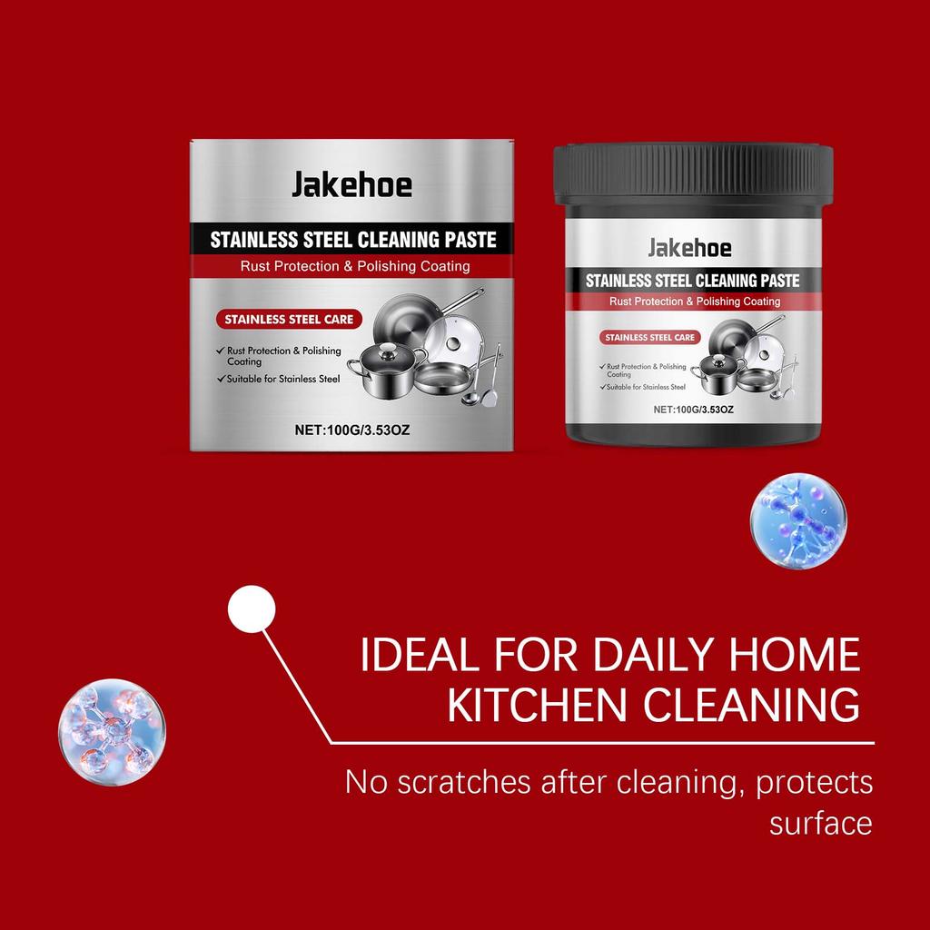 Jakehoe stainless steel cleaning paste kitchen household decontamination renovation restores luster, multi-surface suitable for easy descaling 100g