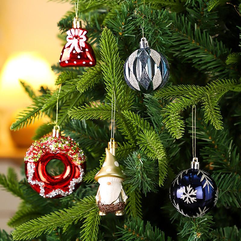 60pcs Christmas Ornament Set With Donut-shaped Hanging Decorations Cartoon Style Plastic Baubles Tree Home Decoration