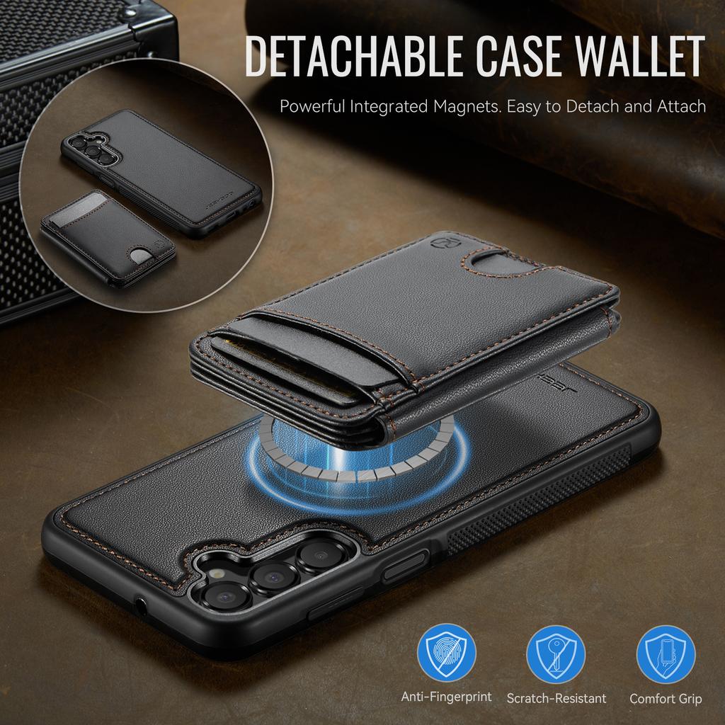 For Samsung Galaxy A15 5G/Galaxy A15 4G Magnetic Case JEEHOOD J10 Leather Back Phone Cover with Detachable Card Holder Kickstand