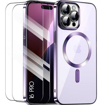 Защитный чехол - BOOLING - для iPhone 16 Pro - Ударопрочный силикон - Магнитный круг - 2 закаленных стекла