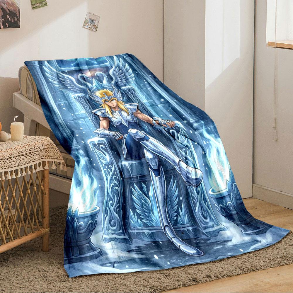 A figure in icy armor sits on a throne with wing and swan motifs. for all seasons blanket lunch break throw gift