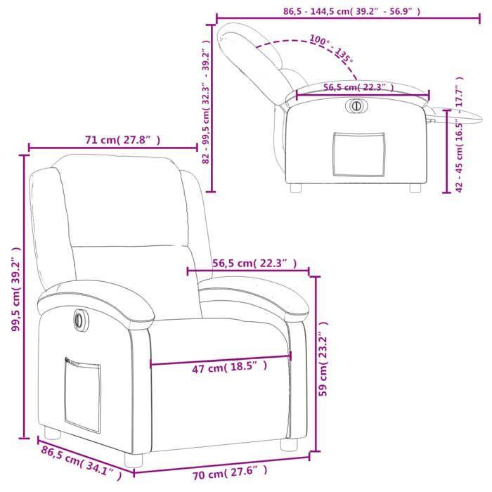 VidaXL Fauteuil Inclinable Électrique, Chaise de Relaxation avec Dossier et Repose-pied Réglables, Siège de Salon, Moderne, 3204148