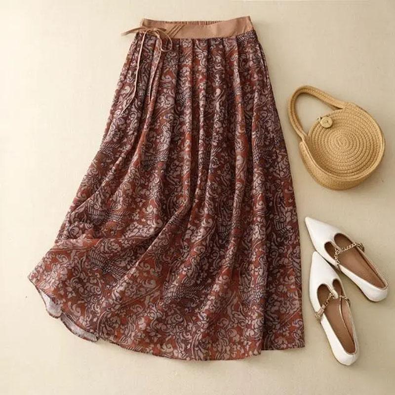 Half-body Skirt Women's Summer Casual Versatile Elastic Women's Skirt Loose Comfortable Large Size Pleated Skirt