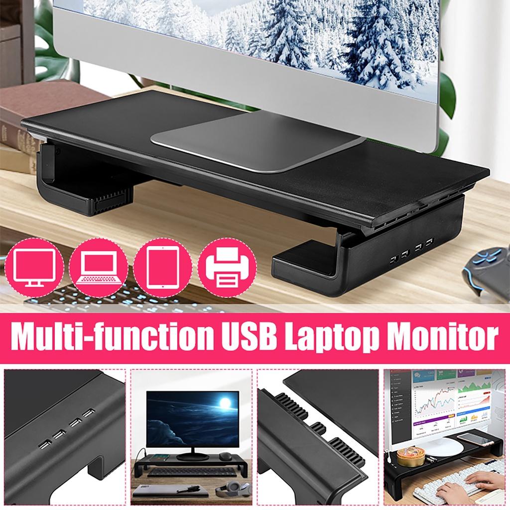 4 USB Многофункциональная подставка-подставка для монитора компьютера с портами 2.0, зарядкой, держатель для монитора, полка для экрана компьютера, органайзер для ноутбука, черный