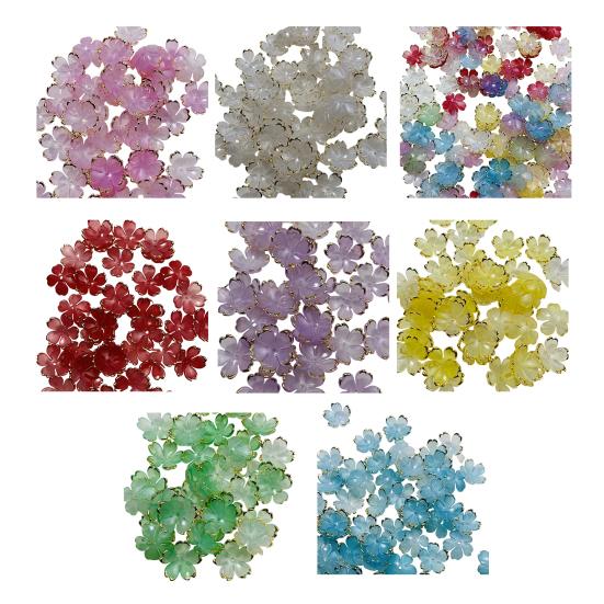 50 шт. Акриловые бусины в виде цветков сакуры, позолоченные бусины-разделители в виде цветов, DIY, ручная работа, для изготовления колье, браслетов, ювелирных изделий, цветочные шармы с 5 лепестками