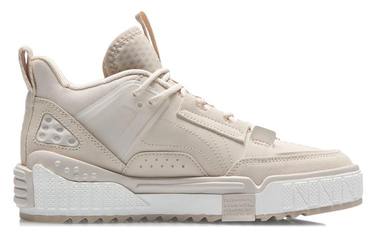 Li Ning NO.258 New Journey Slip Resistant Abrasion Resistant Mid top Skateboard Shoes Women's Light Gray Pink AGCR312-3