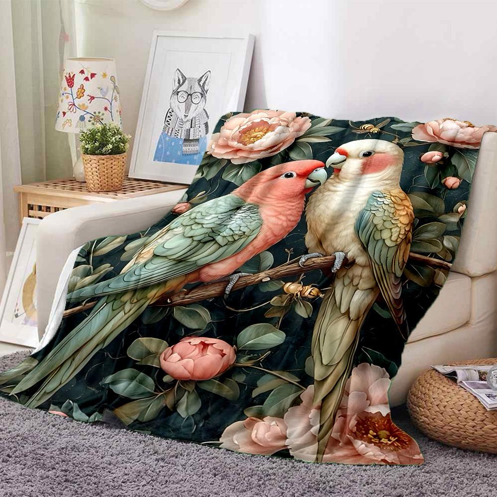1pc Parrot Floral Lightweight Flannel Blanket, Comfortable and Warm Blanket, for Office and Camping Sofa Bed110