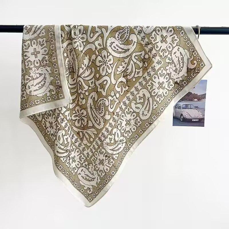 Korean version ins retro cashew flower cotton and linen small square scarf silk scarf women's spring and summer small fresh literary decoration headsc