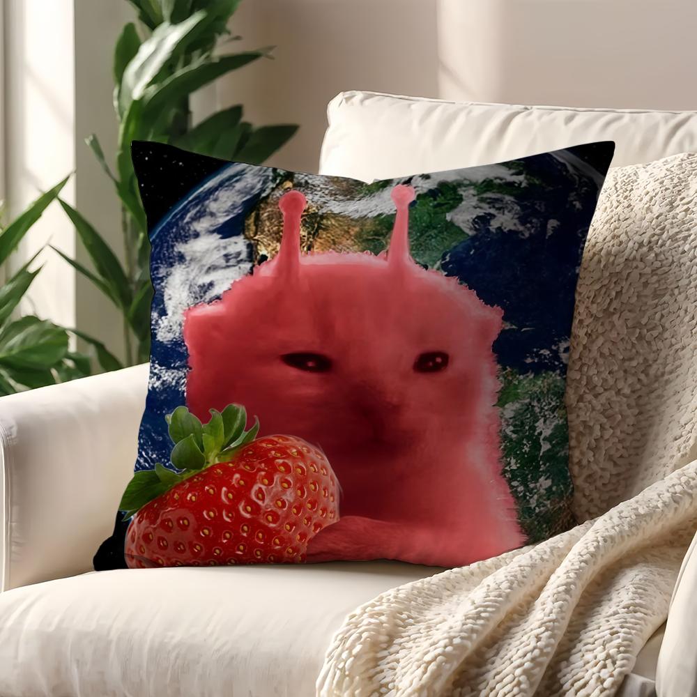 A yellow alien cat is in front of the EarthS cushion cover For Pillow Printing Sofa Decoration Car Room Office Nordic Simplicity