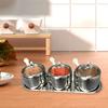 Stainless Steel Seasoning Containers Set with Lid Spoon Tray 3 Grids Condiment Jar Spice Container Canisters Pots for Serving Sugar Pepper Salt Spice