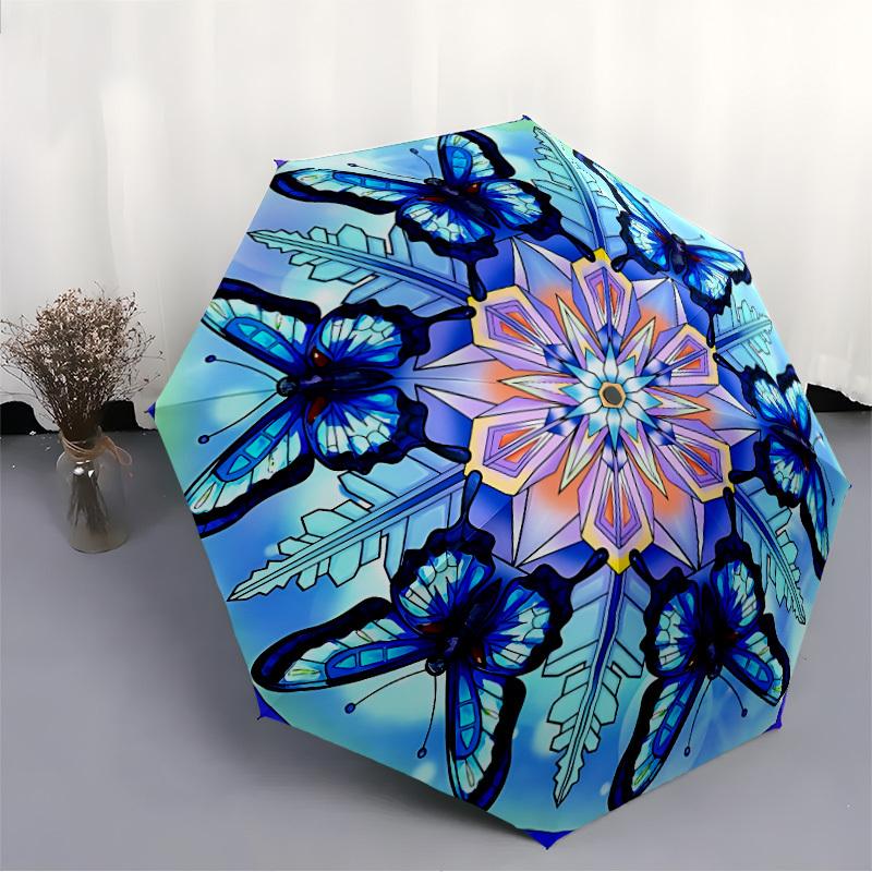 1pc Butterfly Snowflake Automatic Open/Close Umbrella, Portable Folding Umbrella, Compact Travel Umbrella for065