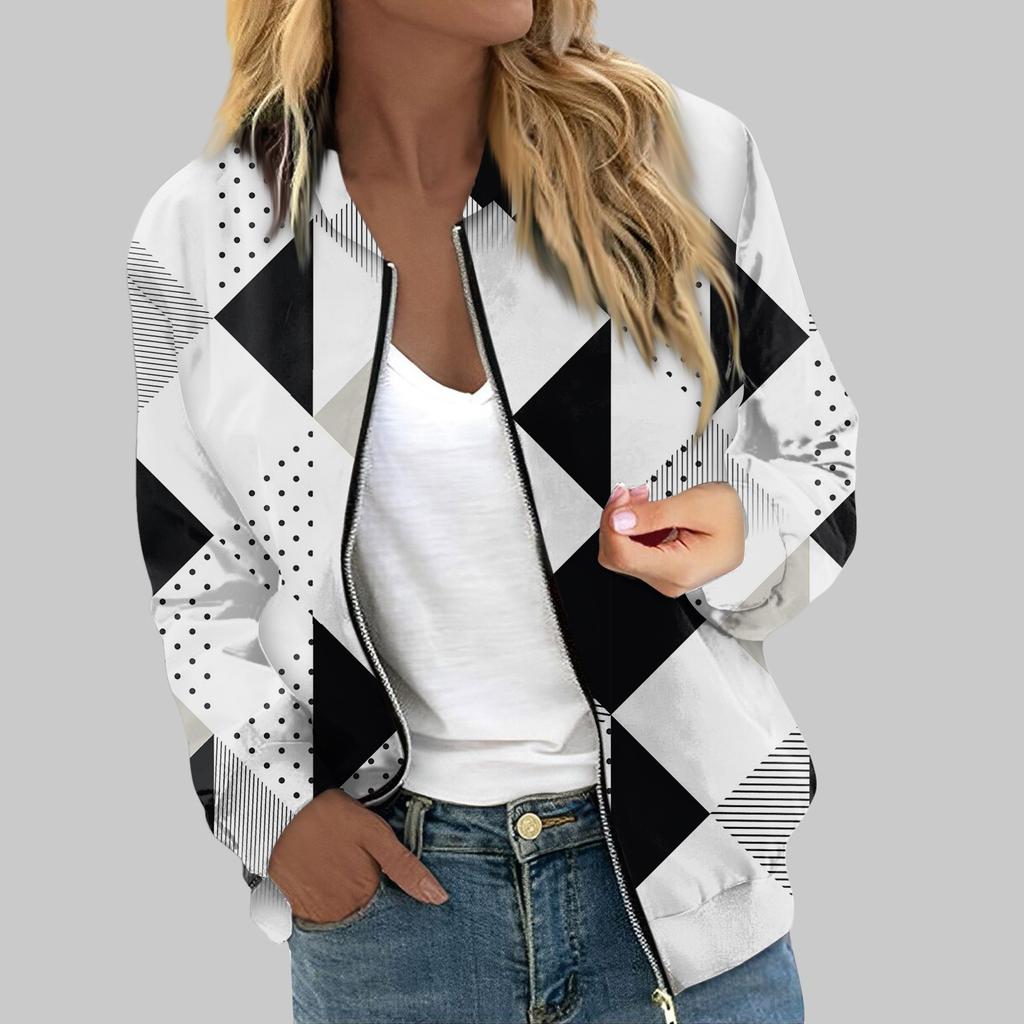 Women's Outerwear Print Long Sleeve Casual Zipper Tops Cardigan Shirt Slim Jacket For Women