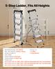 VEVOR 5 Step Ladder, Folding Step Stool with Wide Anti-Slip Pedal and Comfort Handgrip, 150 kg Capacity Portable Aluminum Stepladder