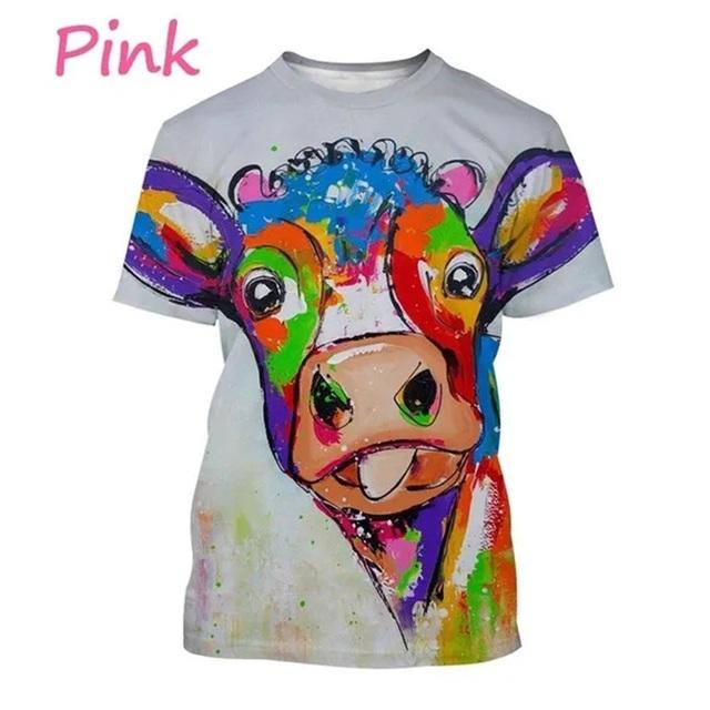 Fashion 3D T-shirt Personality Oil Painting Cow Face Graphic T Shirts Short-sleeved Animal Printing Tees Tops Casual Oversized Mens Tshirt