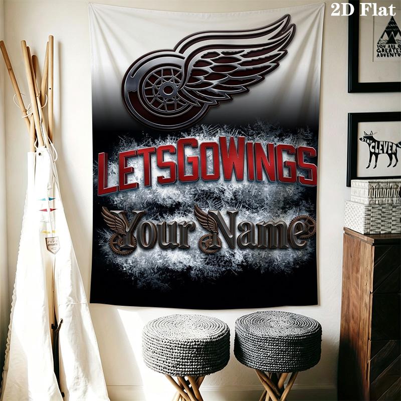 Name Custom Detroit Red Wings Wall Tapestry Aesthetic Wall Hanging Printed Fabric Blanket Decorative Tapestries for Bedroom Living Room Home Decor