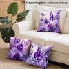 2D Flat - A Set of Four Flat-Printed Pillowcases Featuring Non-Realistic Embroidery of Purple Butterflies And Flowers, Measuring 17.7 Inches by 17.7 I