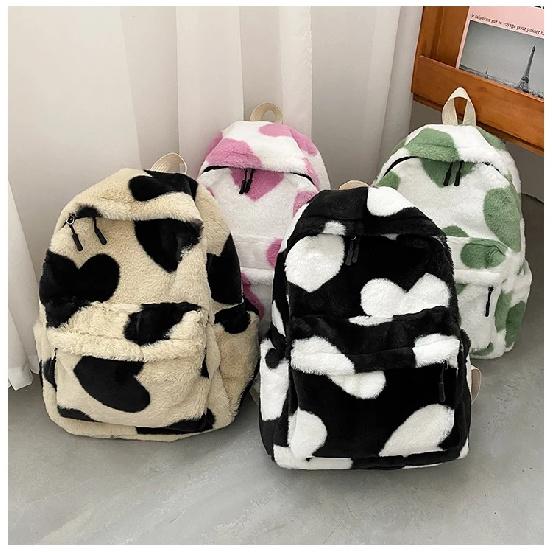 Heart Plush Cartoon Backpack Girl Plush Backpacks Cute Fur Backpacks Children School Bags Kids Gift Book Bag